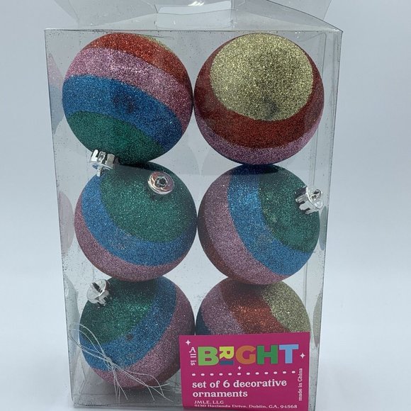 Glitter Ball Striped Christmas Tree Ornaments Multi-color - Picture 8 of 13